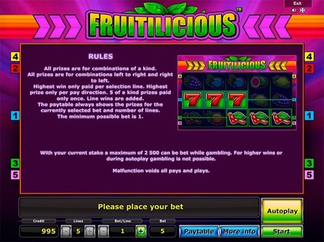 Игровые автоматы Fruitilicious правила игры