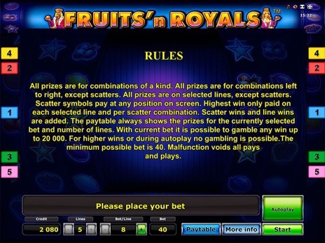 Игровые автоматы Fruits and Royals правила игры