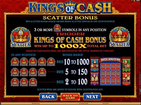 Бесплатные автоматы Kings of Cash описание скаттер бонус