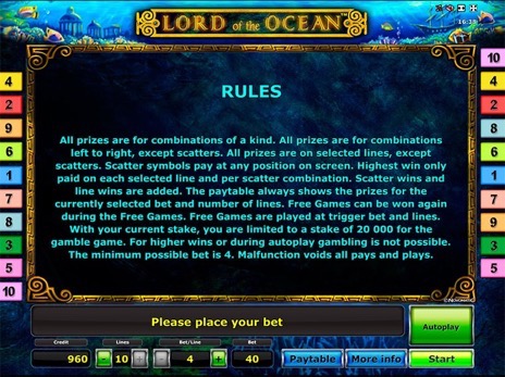 Игровые автоматы Lord of The Ocean правила игры