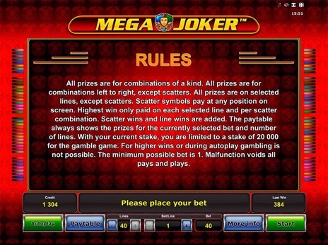 Игровые автоматы Mega Joker правила игры