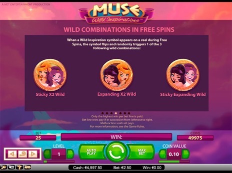 Игровые аппараты Muse: Wild Inspiration описание комбинаций в бесплатных вращениях