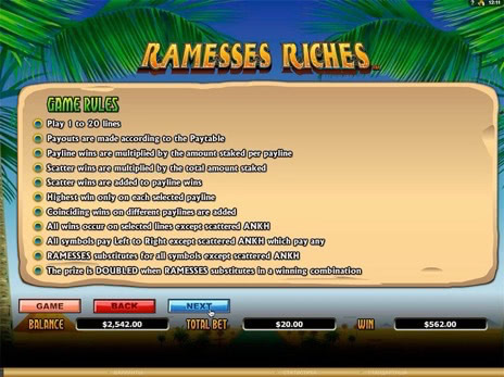 Игровые автоматы Ramesses Riches правила игры